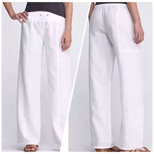 Eileen Fisher M 100% Organic Linen MR Wide Leg Pull On Pants Full Length EUC